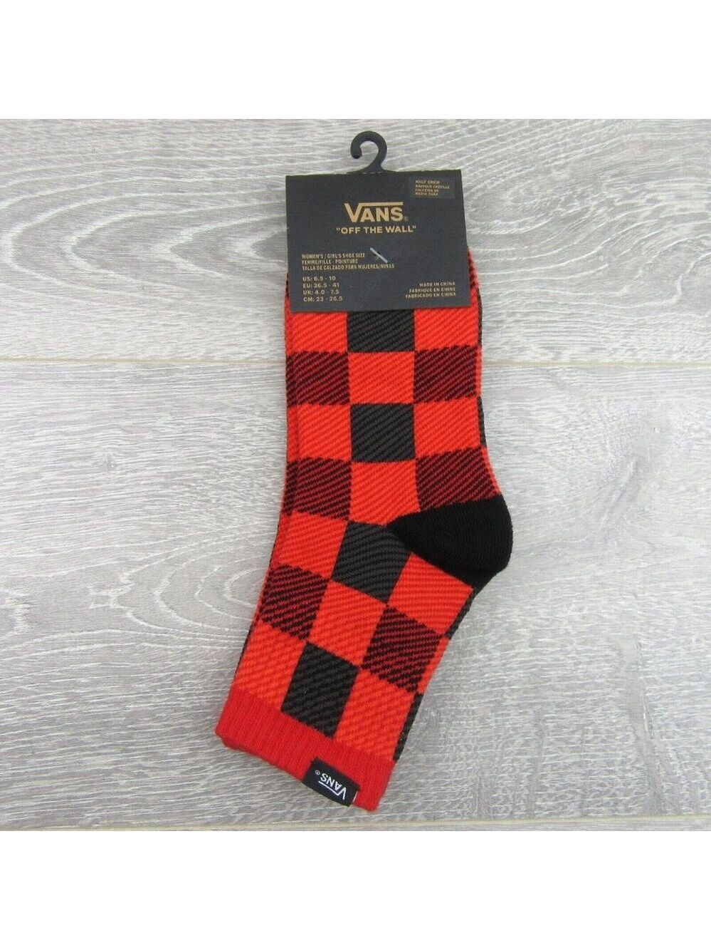 Vans Checkered Plaid Half Crew Socks Women's Size 6.5-10 Red Black (1 Pair) NEW - Picture 2 of 11